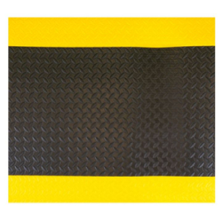 Tapis antifatigue antidérapante avec bordures de sécurité jaunes pour une prévention optimale des chutes.