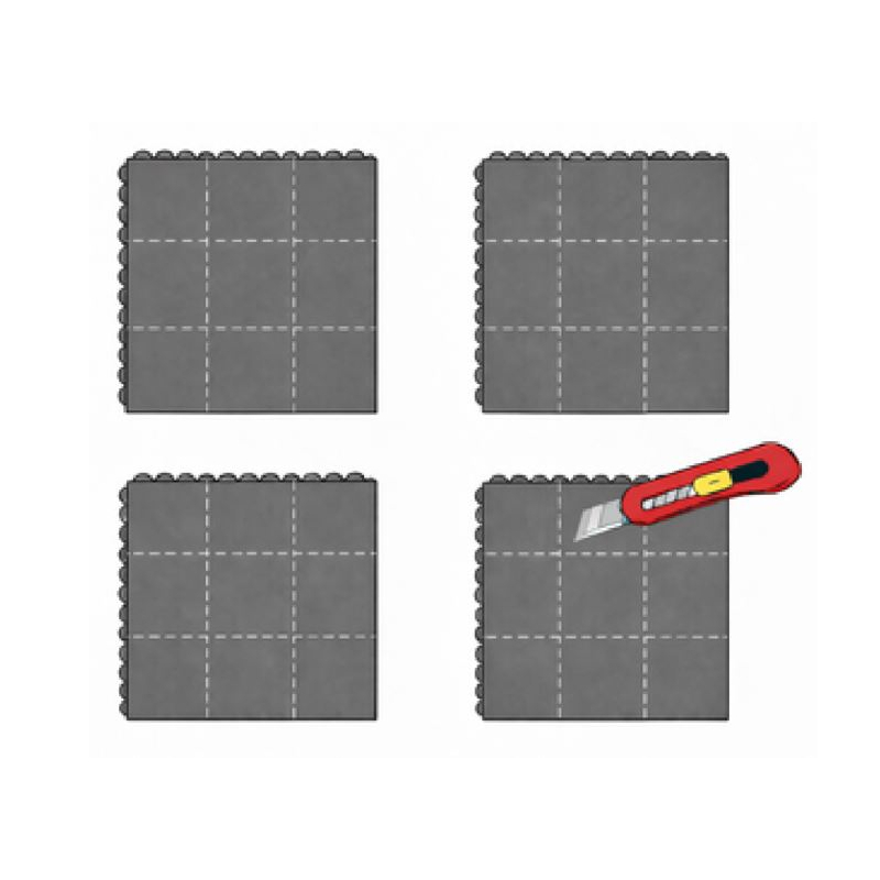 Tapis modulaire avec lignes de coupe au dos 30 x 30 cm pour ajustement sur mesure au poste.