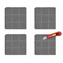 Dalle modulaire avec lignes de coupe 30 x 30 cm pour ajustement précis au pied des machines.