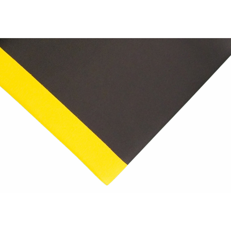 Détail de la bordure jaune de sécurité sur tapis antifatigue ESD noir